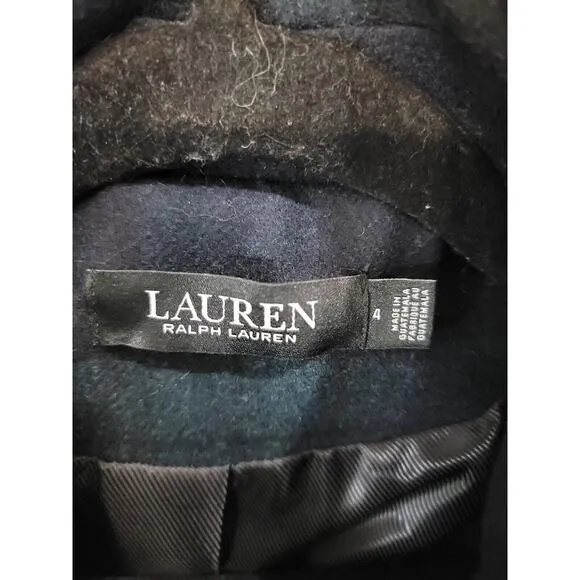 LAUREN RALPH LAUREN Coat Womens 4 Long Duster Plaid Reefer Trench Coat Grn Black