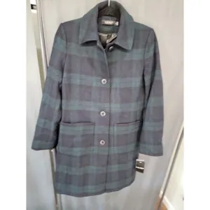 LAUREN RALPH LAUREN Coat Womens 4 Long Duster Plaid Reefer Trench Coat Grn Black