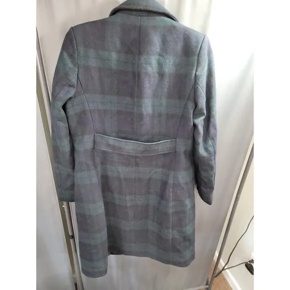 LAUREN RALPH LAUREN Coat Womens 4 Long Duster Plaid Reefer Trench Coat Grn Black