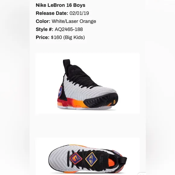 Lebron James 16 GS white lazer orange black basketball shoes customizable patch