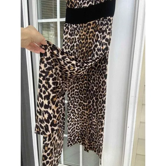 Leopard Long Dress Vintage Women's Mock Neck Sleeveless Animal Print XSmall