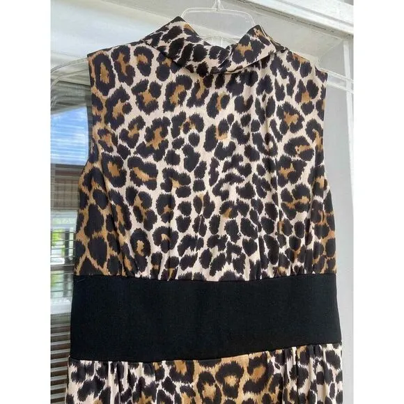 Leopard Long Dress Vintage Women's Mock Neck Sleeveless Animal Print XSmall