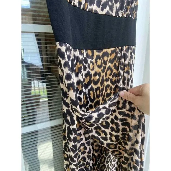 Leopard Long Dress Vintage Women's Mock Neck Sleeveless Animal Print XSmall
