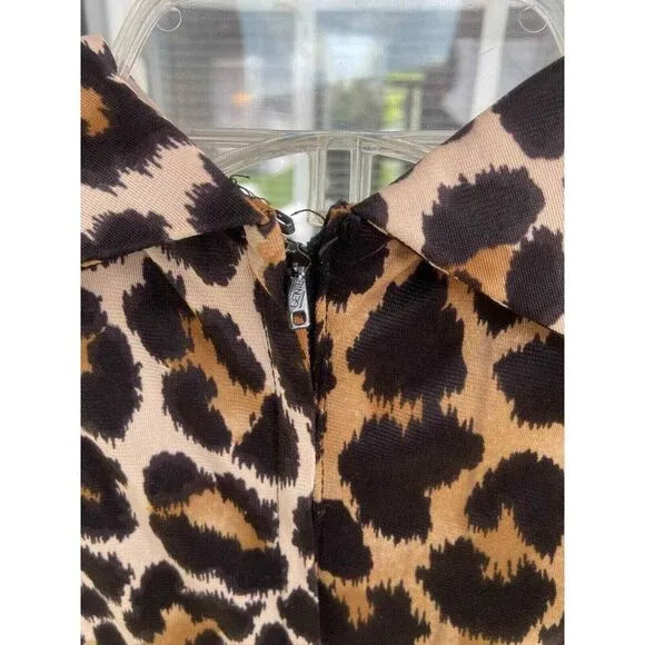 Leopard Long Dress Vintage Women's Mock Neck Sleeveless Animal Print XSmall