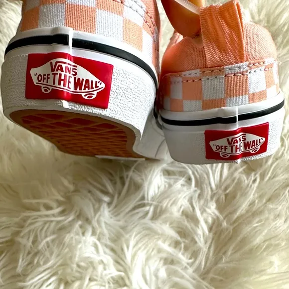 🍑🧡🐹LITTLE KID VANS checker board- Tropical Light Peach Pink slip ons 🍑🧡🐹