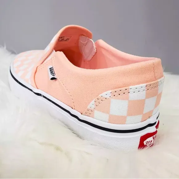 🍑🧡🐹LITTLE KID VANS checker board- Tropical Light Peach Pink slip ons 🍑🧡🐹