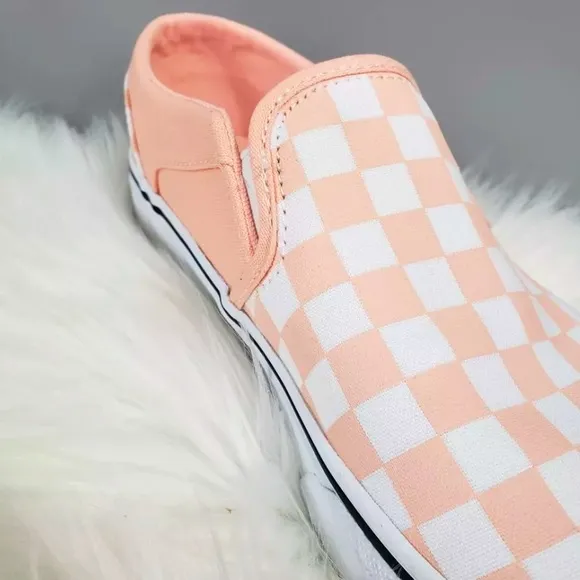 🍑🧡🐹LITTLE KID VANS checker board- Tropical Light Peach Pink slip ons 🍑🧡🐹