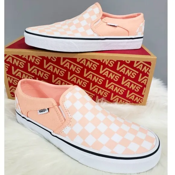 🍑🧡🐹LITTLE KID VANS checker board- Tropical Light Peach Pink slip ons 🍑🧡🐹