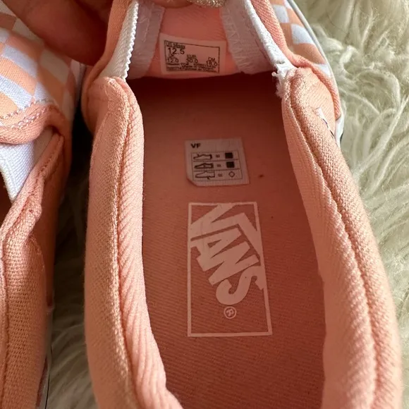 🍑🧡🐹LITTLE KID VANS checker board- Tropical Light Peach Pink slip ons 🍑🧡🐹