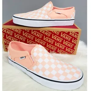 🍑🧡🐹LITTLE KID VANS checker board- Tropical Light Peach Pink slip ons 🍑🧡🐹
