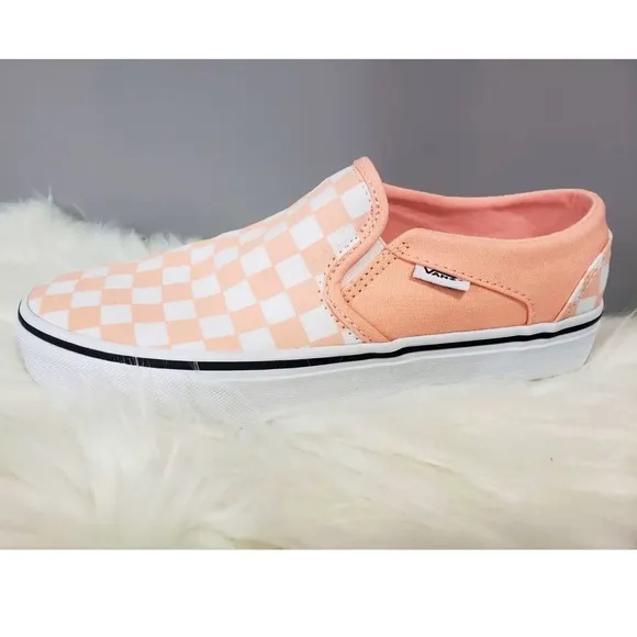 🍑🧡🐹LITTLE KID VANS checker board- Tropical Light Peach Pink slip ons 🍑🧡🐹