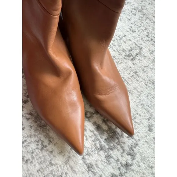 LK BENNETT Eden Tan Leather Western Style Knee-High Boots