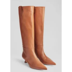 LK BENNETT Eden Tan Leather Western Style Knee-High Boots