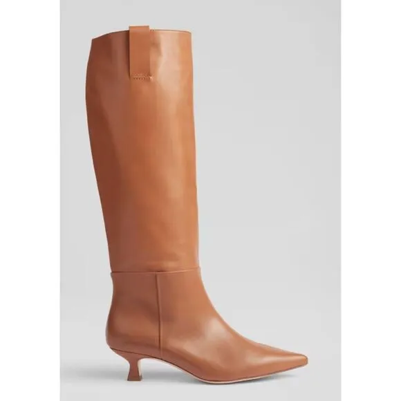 LK BENNETT Eden Tan Leather Western Style Knee-High Boots