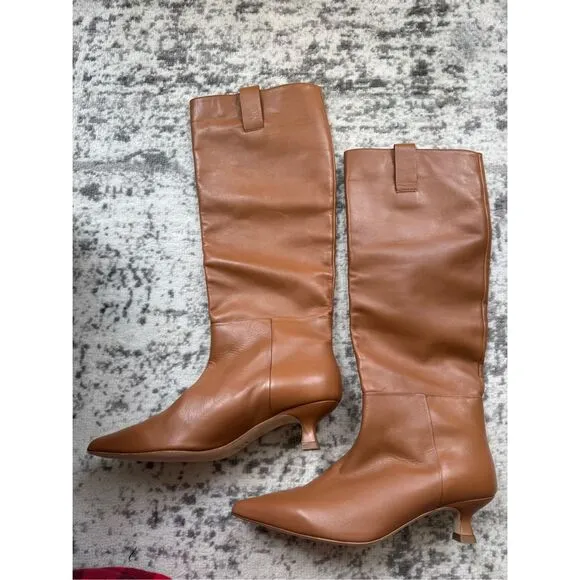 LK BENNETT Eden Tan Leather Western Style Knee-High Boots