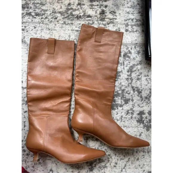 LK BENNETT Eden Tan Leather Western Style Knee-High Boots