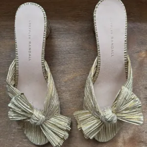 Loeffler Randall Emilia Pleated Bow Mules (Size 8.5, 2-inch heel, gold)