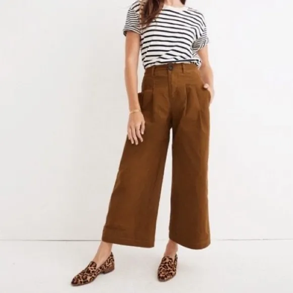 Madewell The Harlow Pleated Front Wide-Leg High Rise Pants 16 Petite New