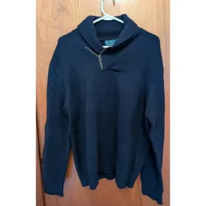 Men's Polo Ralph Lauren 100% Lamb's Wool Black LS 1/4 Zip Shawl Sweater XL