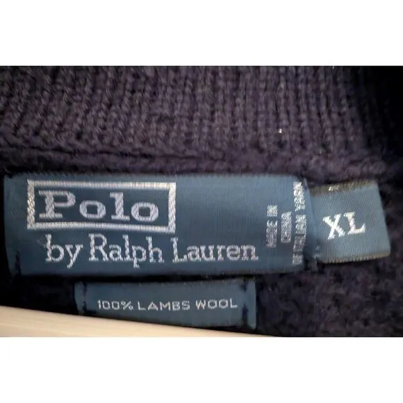 Men's Polo Ralph Lauren 100% Lamb's Wool Black LS 1/4 Zip Shawl Sweater XL