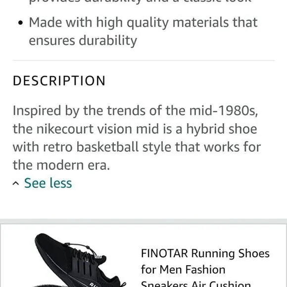 MEN'S NIKE BLACK COURT VISION MID SHOES, SIZE 8