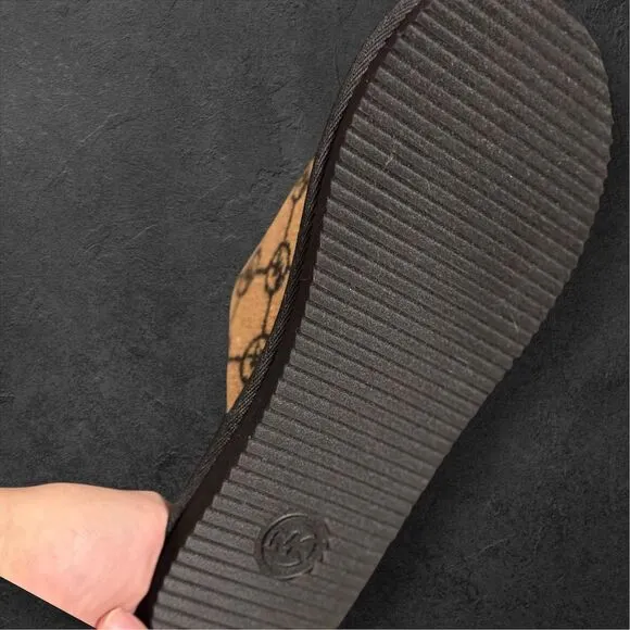Michael Kors Noa Logo Jacquard Slide Slippers - Size 8 - NWT - Tan/Black