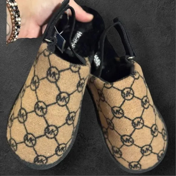 Michael Kors Noa Logo Jacquard Slide Slippers - Size 8 - NWT - Tan/Black