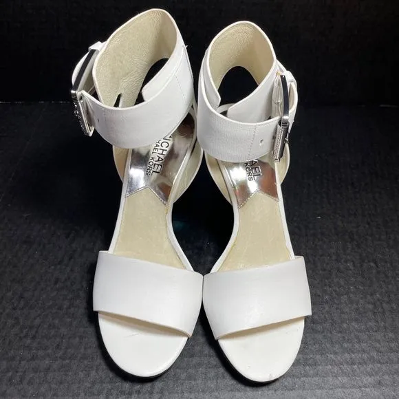 Michael Kors White Leather 4” heeled sandal 5.5M EUC WORN ONLY ONCE PRICE FIRM!!