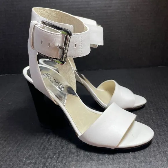 Michael Kors White Leather 4” heeled sandal 5.5M EUC WORN ONLY ONCE PRICE FIRM!!