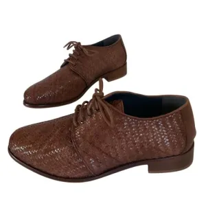 Milano Mode Italian Women's Woven Leather Oxford Shoes  Brown Sz EU 39 / 8.5 US