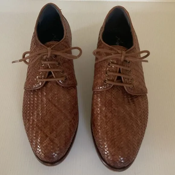 Milano Mode Italian Women's Woven Leather Oxford Shoes  Brown Sz EU 39 / 8.5 US
