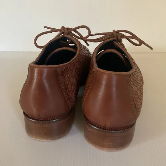 Milano Mode Italian Women's Woven Leather Oxford Shoes  Brown Sz EU 39 / 8.5 US