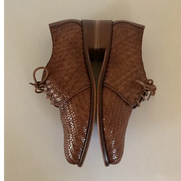 Milano Mode Italian Women's Woven Leather Oxford Shoes  Brown Sz EU 39 / 8.5 US