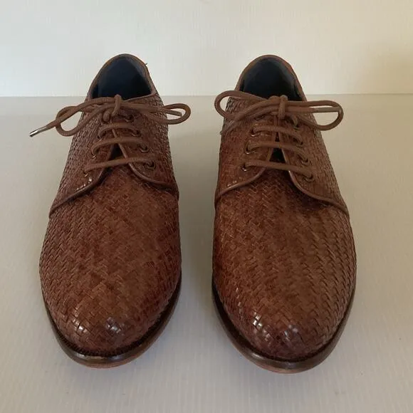 Milano Mode Italian Women's Woven Leather Oxford Shoes  Brown Sz EU 39 / 8.5 US