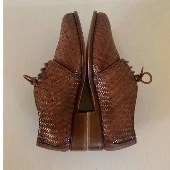 Milano Mode Italian Women's Woven Leather Oxford Shoes  Brown Sz EU 39 / 8.5 US