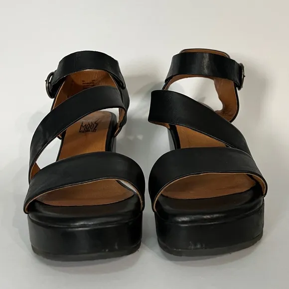 Miz Mooz Black Gill Leather Heeled Strappy Sandals, EU 40/US 9 - 9.5. Block heel