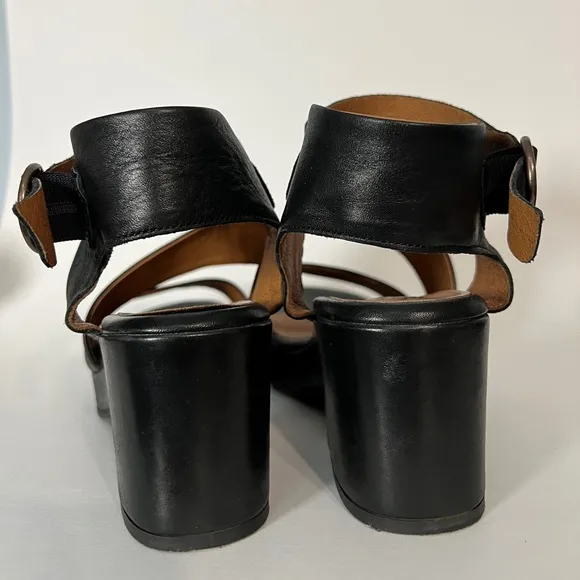 Miz Mooz Black Gill Leather Heeled Strappy Sandals, EU 40/US 9 - 9.5. Block heel