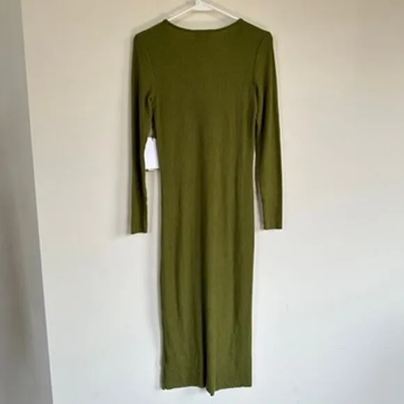 Nation LTD Los Angeles Phedra Dress Twisted Front V-Neck Long Sleeves Green XS