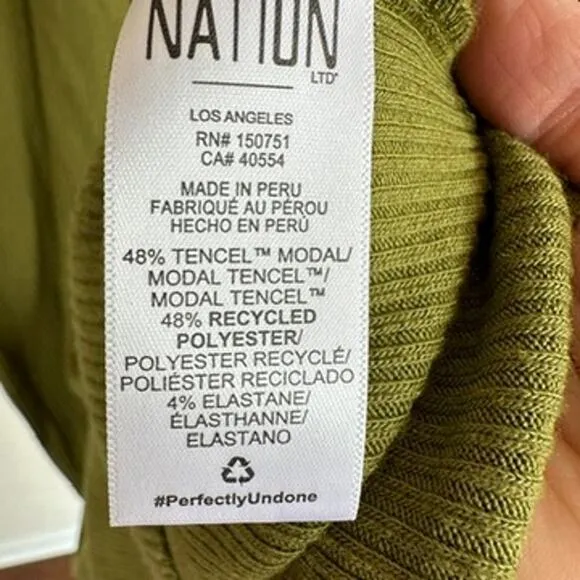 Nation LTD Los Angeles Phedra Dress Twisted Front V-Neck Long Sleeves Green XS
