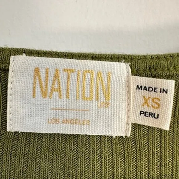 Nation LTD Los Angeles Phedra Dress Twisted Front V-Neck Long Sleeves Green XS