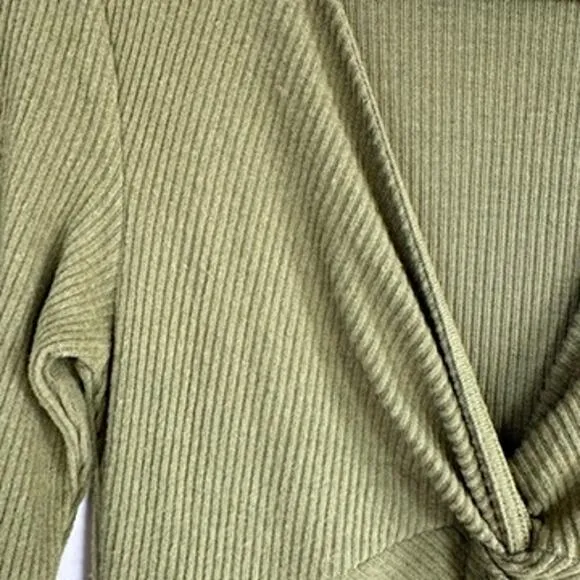 Nation LTD Los Angeles Phedra Dress Twisted Front V-Neck Long Sleeves Green XS