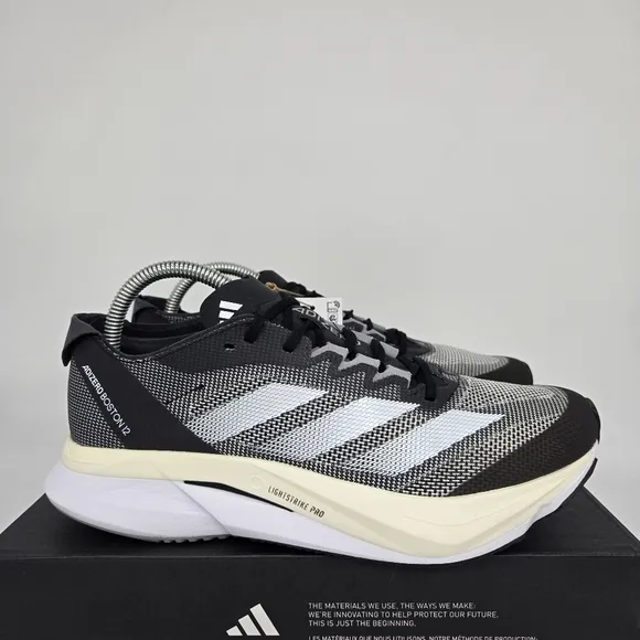 New adidas Adizero Boston 12 Core Black White Women's Running Shoes Size 8.5