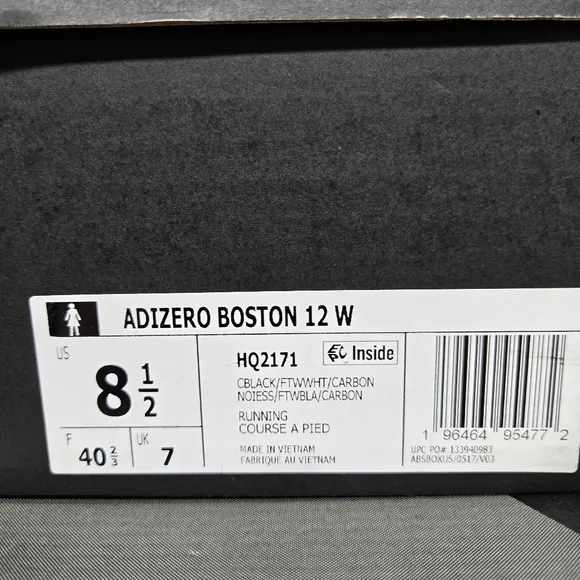 New adidas Adizero Boston 12 Core Black White Women's Running Shoes Size 8.5