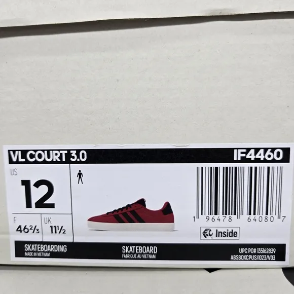 New adidas VL Court 3.0 Better Scarlet Black Men's Skateboarding Shoes Size 12