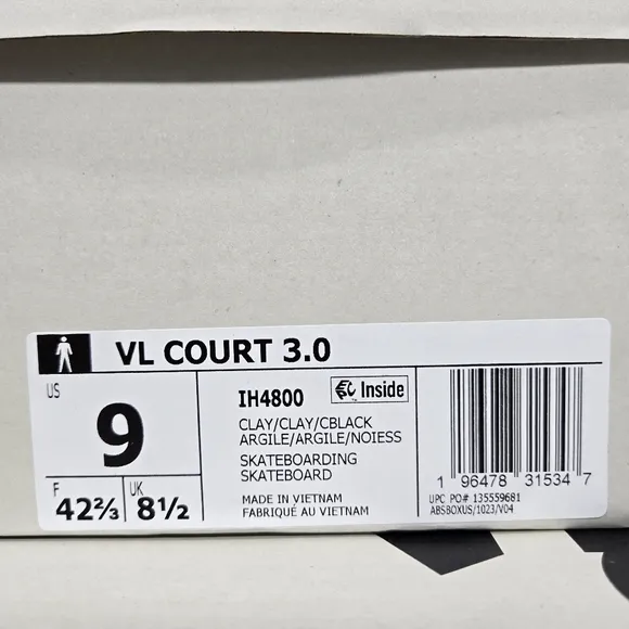 New adidas VL Court 3.0 Clay Core Black Men's Shoes Size 9