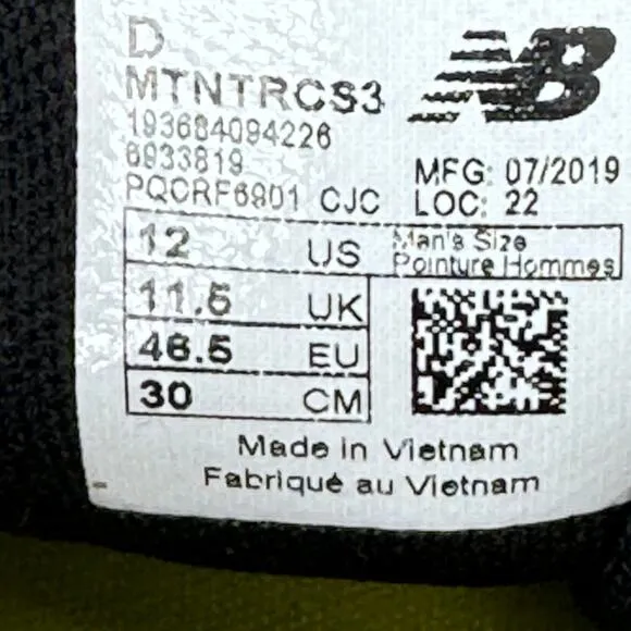 New Balance Nitrel V3‎ Trail Running Shoes Sneakers MTNTRCS3 Black Men Size 12
