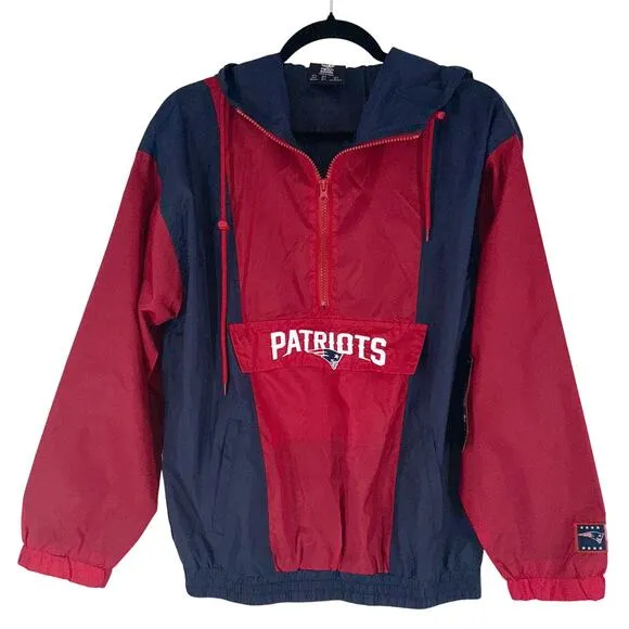New England Patriots Men’s Hooded Windbreaker Jacket Small Blue Red NFL Apparel