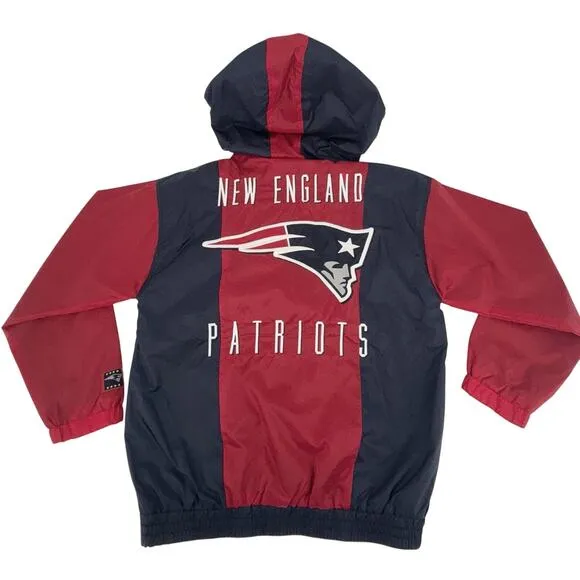 New England Patriots Men’s Hooded Windbreaker Jacket Small Blue Red NFL Apparel