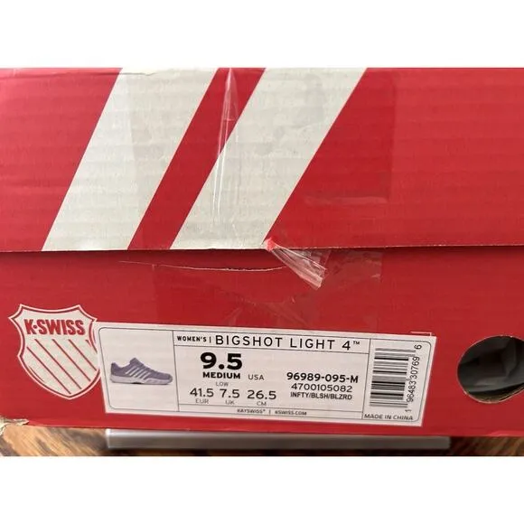 New K-Swiss Bigshot Light 4 Women's All Court Tennis Sz. 9.5 Infinity/Blue Blush