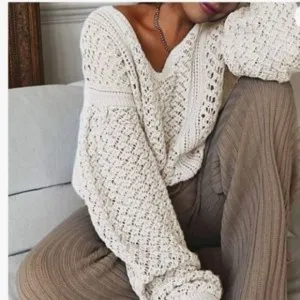 New Loose Fit Hollow Out Slouchy Crochet Knit Pullover Sweater